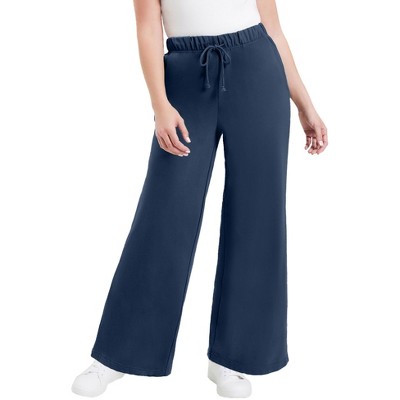 June + Vie by Roaman's Women's Plus Size French Terry Wide-Leg Pant