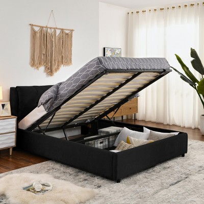 Hydraulic Storage Platform Bed Frame with Soft Chenille Upholstered Headboard,Modern Luxury Design for Bedroom-Baofuwish