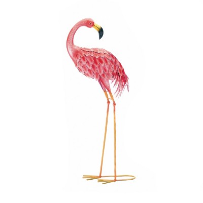 33" Iron Standing Flamingo Looking Back Statue Bright Pink - Zingz & Thingz