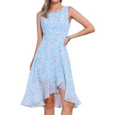 Allegra K Women's Wrap Ruffle High Low Hem Round Neck Keyhole Back Sleeveless Floral Dress