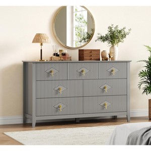 Dresser for Bedroom with 7 Drawers, 54" Wide Modern Chest of Drawers with Metal Handle, Dresser TV Stand, Wood Drawer Organizer - 1 of 4