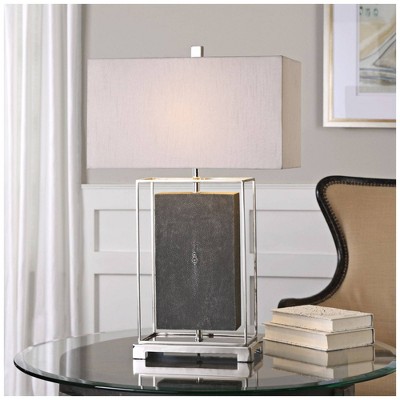 Gray Textured Nickel Table Lamp with Rectangular Shade
