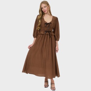 August Sky Women's Front Bows Ruched Midi Dress - 1 of 4