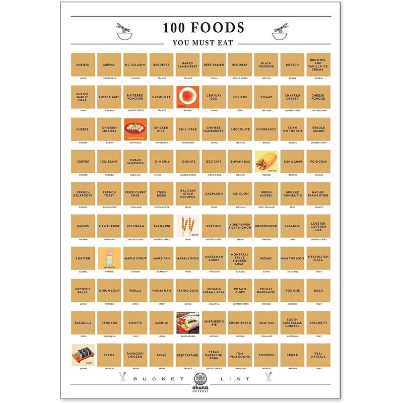 Okuna Outpost Scratch Off Poster, 100 Foods You Must Eat Bucket List, Wall Decor (23.5 x 16.5 Inches), 1 of 6