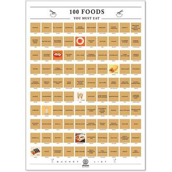 Okuna Outpost Scratch Off Poster, 100 Foods You Must Eat Bucket List, Wall Decor (23.5 x 16.5 Inches)
