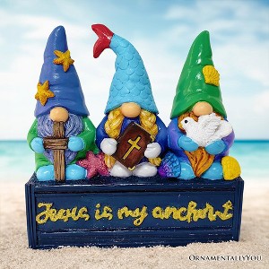 Nautical Themed Religious Gnome Figurine, Jesus is my Anchor 6" Beach House Statue| OrnamentalyYou - 1 of 4