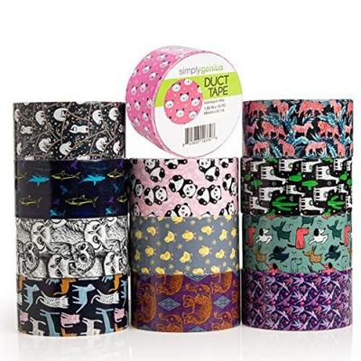 Simply Genius 12 Pack Patterned And Colored Duct Tape Variety Pack, Patterned Duct Tape, 10 Yards, 120 Yards Total, Animal Patterns