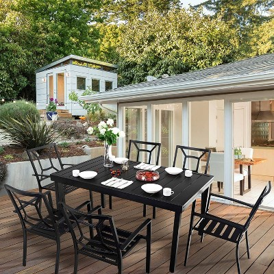 7pc Metal Patio Dining Set with Rectangular Expandable Table & 6 Chairs - Captiva Designs