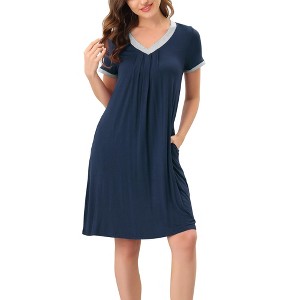 cheibear Women's Soft V-Neck Summer Pajama Lounge Dress with Pockets Nightgowns - 1 of 4