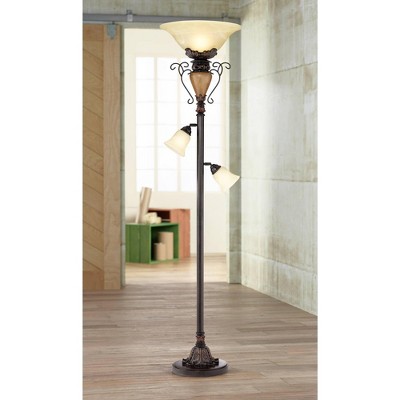 Regency Bronze Crackle Torchiere Floor Lamp with Adjustable Side Lights