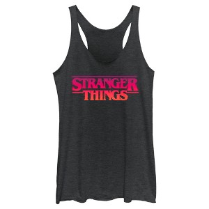 Women's Stranger Things Pink Logo Racerback Tank Top - 1 of 4