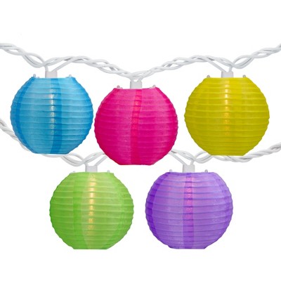 Northlight 10-Count Multi-Color Summer Paper Lantern Patio Lights, 8.5ft White Wire
