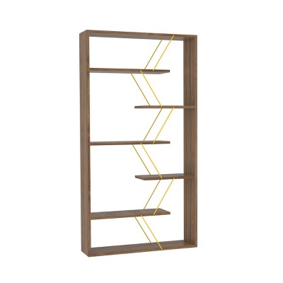 PAGED 6 Tier Bookshelf Wood Frame Bookcase Storage Organizer with Open Back for Living Room, Home Office