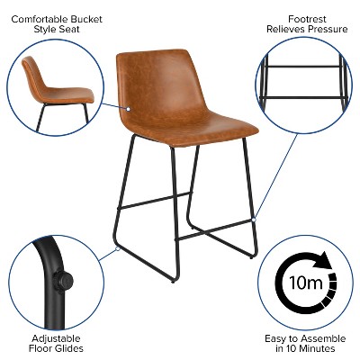 Reagan Light Brown Leather Counter Height Barstools, Set of 2