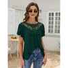 Women's Short Sleeve Lace Trim Blouse Summer Crew Neck Pleated Loose Fit Casual Shirt - 2 of 4