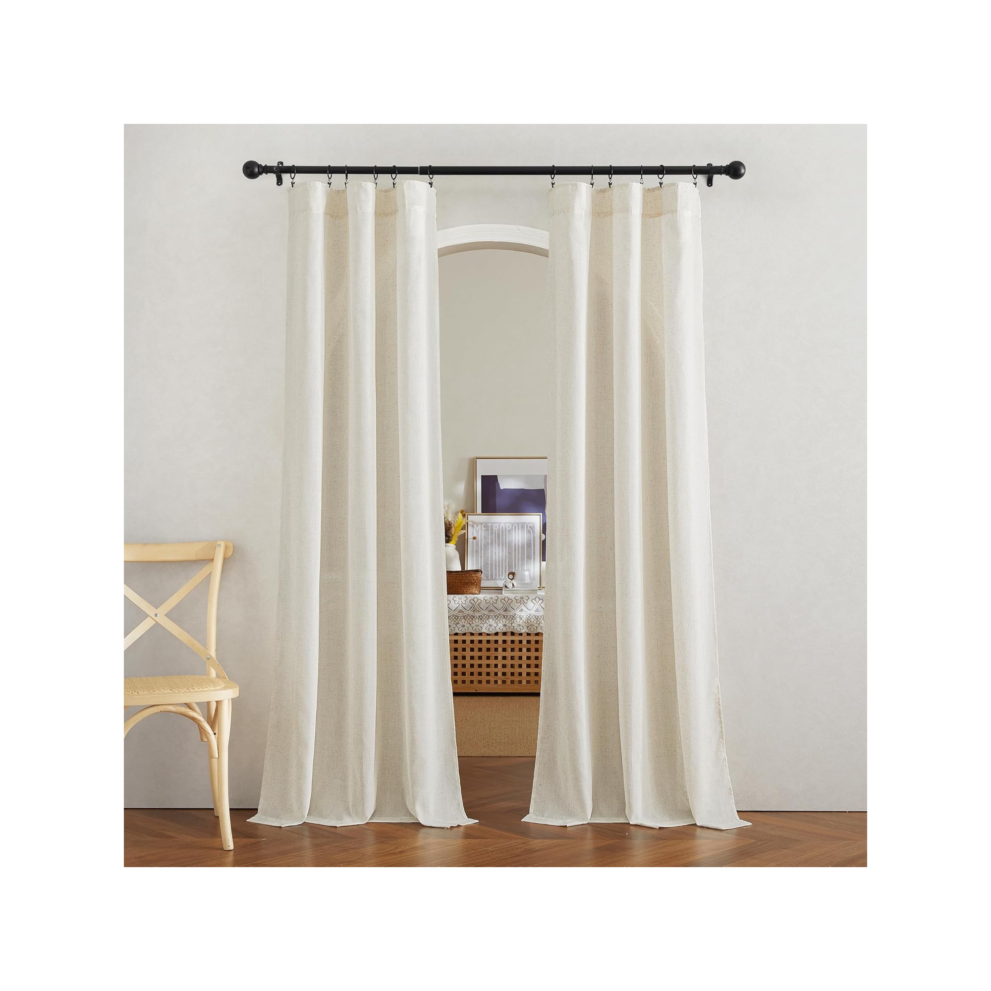 NICETOWN 42x80 Light Beige Linen Blend Curtains for Living Room Bedroom Farmhouse Semi Sheer Light Filtering Drapes 2 Panels