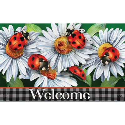 Colorful Ladybugs and Daisies Rubber Welcome Doormat 30" x 18"