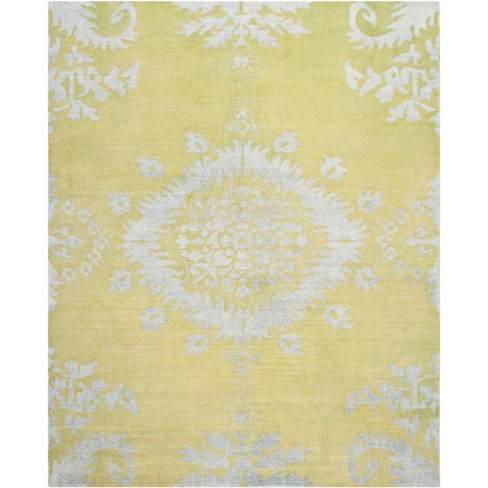 9 X12 Medallion Knotted Area Rug, Pale Yellow Rug