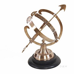 Brass Armillary on Wooden Base – 14.25" Tall – Rotating Antique Nautical Decor By Old Modern Handicrafts - 1 of 4