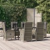 vidaXL 7 Piece Patio Dining Set with Cushions - Black & Gray Poly Rattan Reclining Chairs, Tempered Glass Table - 2 of 4