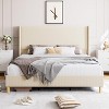 Bed Frame, Upholstered Platform Corduroy Bed Frame with Vertical Channel Tufted Wingback Headboard - 3 of 4