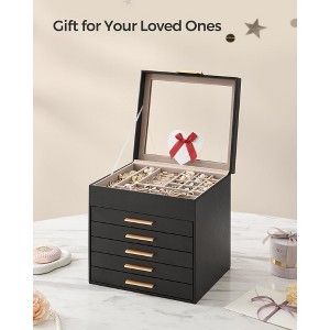 Jewelry Box with Glass Lid, 6-Layer Jewelry Organizer, 5 Drawers, for Big and Small Jewelry, Jewelry Storage, 8 x 9.1 x 9 Inches - 1 of 4