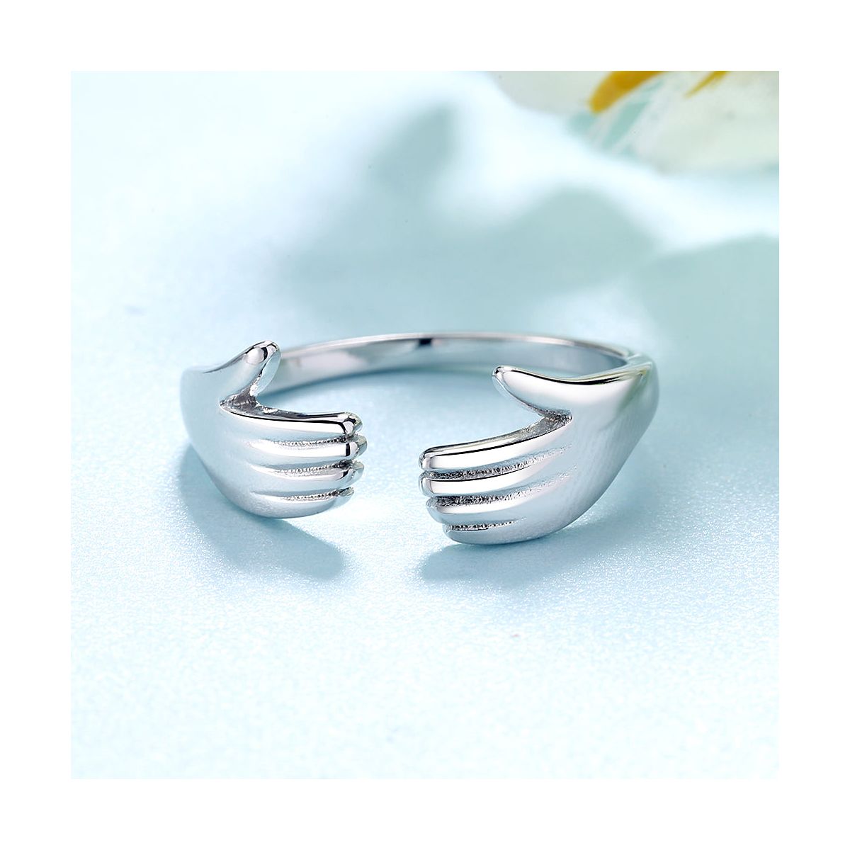 Sterling Silver Hugging Hands Adjustable Ring - thumbnail 2