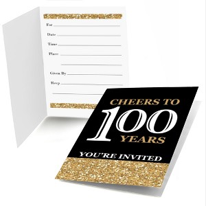 Big Dot of Happiness Adult 100th Birthday - Gold - Fill-In Birthday Party Invitations (8 count) - 1 of 4