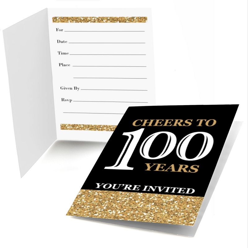 Big Dot of Happiness Adult 100th Birthday - Gold - Fill-In Birthday Party Invitations (8 count), 1 of 7