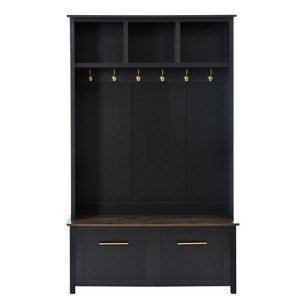 Vynxaria Hall Trees: 76.6-Inch Versatile 4-in-1 Entryway Coat Rack with Golden Hooks and Black Storage - 1 of 4