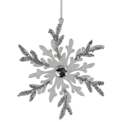 Set of 4 White and Silver Glitter Snowflake Ornaments
