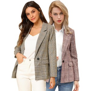 INSPIRE CHIC Women's Notched Lapel One Button Boyfriend Plaid Suit Blazer 2 Packs - 1 of 4
