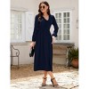 Womens Pleated Party Dress Long Sleeve V Neck Ruffle Elastic Empire Waist Wedding Guest Cocktail Dress - 4 of 4