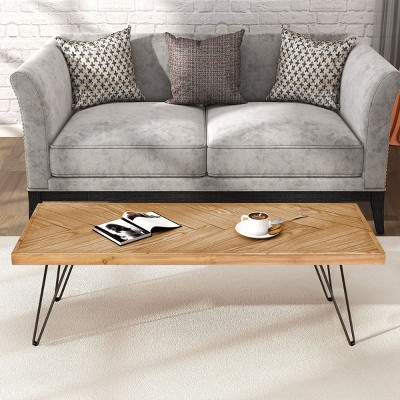 Ash Wood Finished Coffee Table With Metal Hairpin Legs,Easy Assembly Tea Table,Rectangle Coffee Table,Coffee Tables For Living Room-Cuddlewood