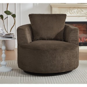 Lyngins Compressible Swivel Accent Chair with Wood Base,Upholstered Swivel Living Room Chair with Armrest,Faux Fur Sofa Chair for Bedroom - 1 of 4