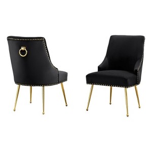 Set of 2 Black Velvet Upholstered Chairs with Iron Gold Chrome Legs - 1 of 2