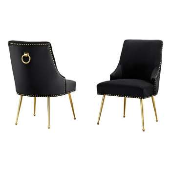 Set of 2 Black Velvet Upholstered Chairs with Iron Gold Chrome Legs