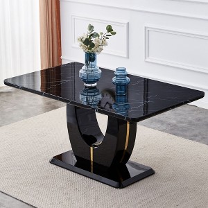 PAGED Dining Table Modern Kitchen Table Dining Room Table with Faux Wood Tabletop and Rubberwood Legs for Living Room - 1 of 4