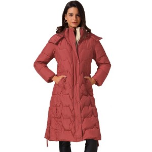 INSPIRE CHIC Women's Winter Hooded Zip Up Down Stand Collar Long Puffer Coat - 1 of 4