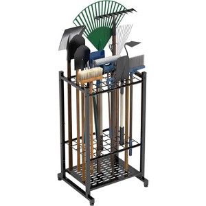 Garden Tool Organizer - Heavy Duty Rolling Garden Tool Rack - Steel Organizer Wheels & Hooks for Garage/Shed/Outdoor - 1 of 4