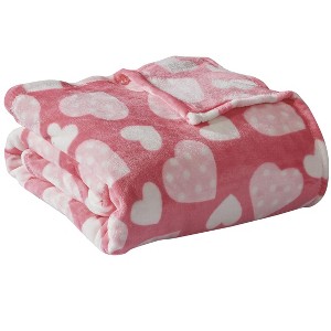 Kate Aurora Valentine's Day Pink Polka Dot Hearts Ultra Soft & Plush Accent Throw Blanket - 50 In W X 60 In. L - 1 of 3