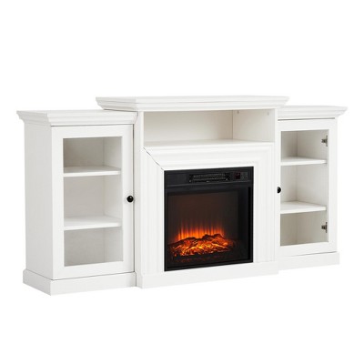 60 Inch TV Stand, Adjustable Flame Brightness, 0.5-6H Timer, Realistic Log Effect, and Built-In Shelves for a Warm Atmosphere
