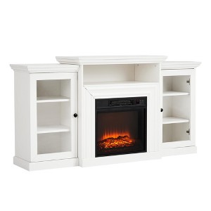 60 Inch TV Stand, Adjustable Flame Brightness, 0.5-6H Timer, Realistic Log Effect, and Built-In Shelves for a Warm Atmosphere - 1 of 4