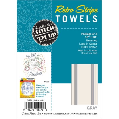 Retro Gray Stripe Cotton Kitchen Dish Towels Set of 3