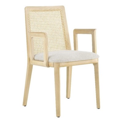 Modway Monarch Wood Dining Accent Armchair with Cane Back and Padded Seat in Antique White Natural Heathered Weave Ivory