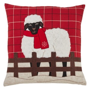 Saro Lifestyle Plaid Christmas Sheep Poly Filled Pillow - 1 of 2