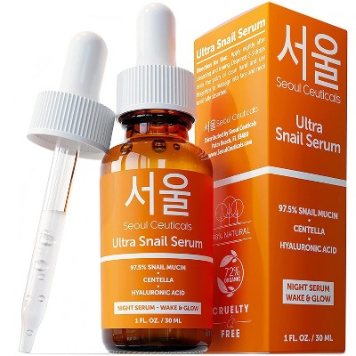 Seoul Ceuticals Korean Skin Care Snail Mucin Serum - Korean Beauty Skincare Night Serum Hyaluronic Acid for Face - Contains 97.5% K Beauty Snail, 1oz