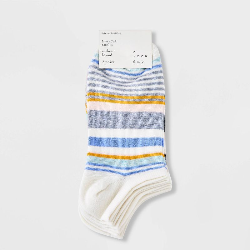 Women&#39;s 3pk Multi Striped Low Cut Socks - A New Day&#8482; Assorted Color 4-10, 3 of 5