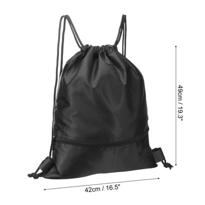 Unique Bargains Waterproof Adjustable Zip Pocket Drawstring Backpack Bags for Women Men Black — фото 2