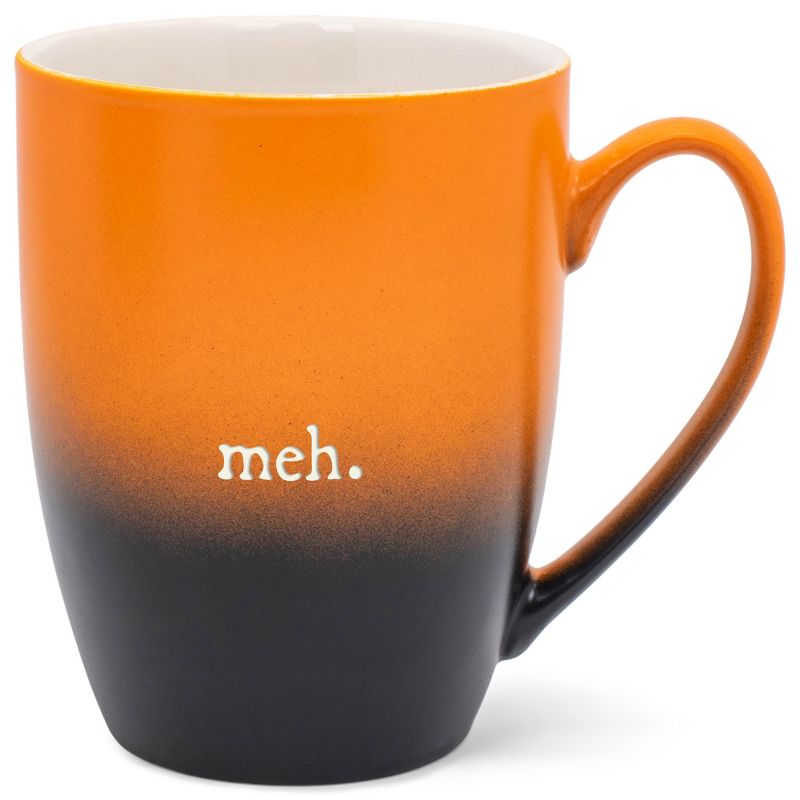 Elanze Designs Meh. Two Toned Ombre Matte Orange and Black 12 ounce Ceramic Stoneware Coffee Cup Mug, 1 of 2